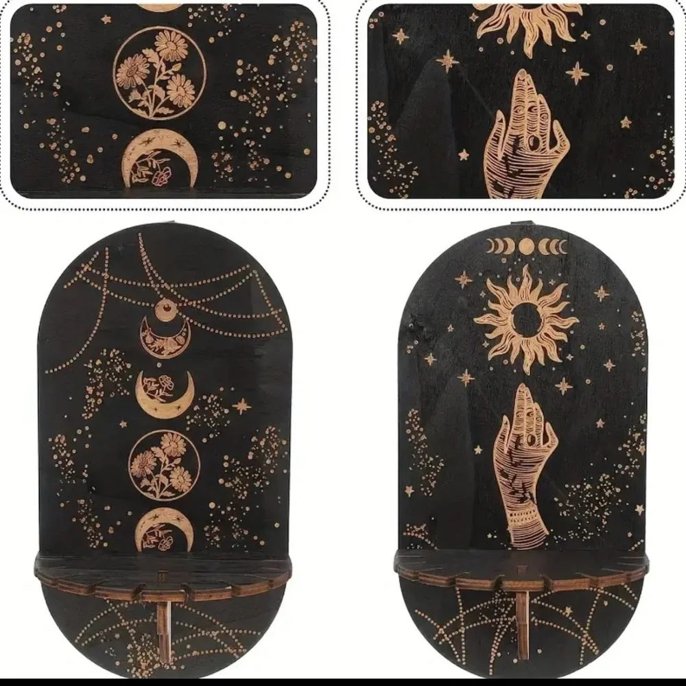 NIP! Set of 2 Phases of the Moon Wall Shelves in Black and Gold!